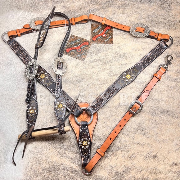 Ensemble De Harnachement (Tack) Circle Y Fringe & Bling - Couleur Dark Oil - Neuf Sous Emballage